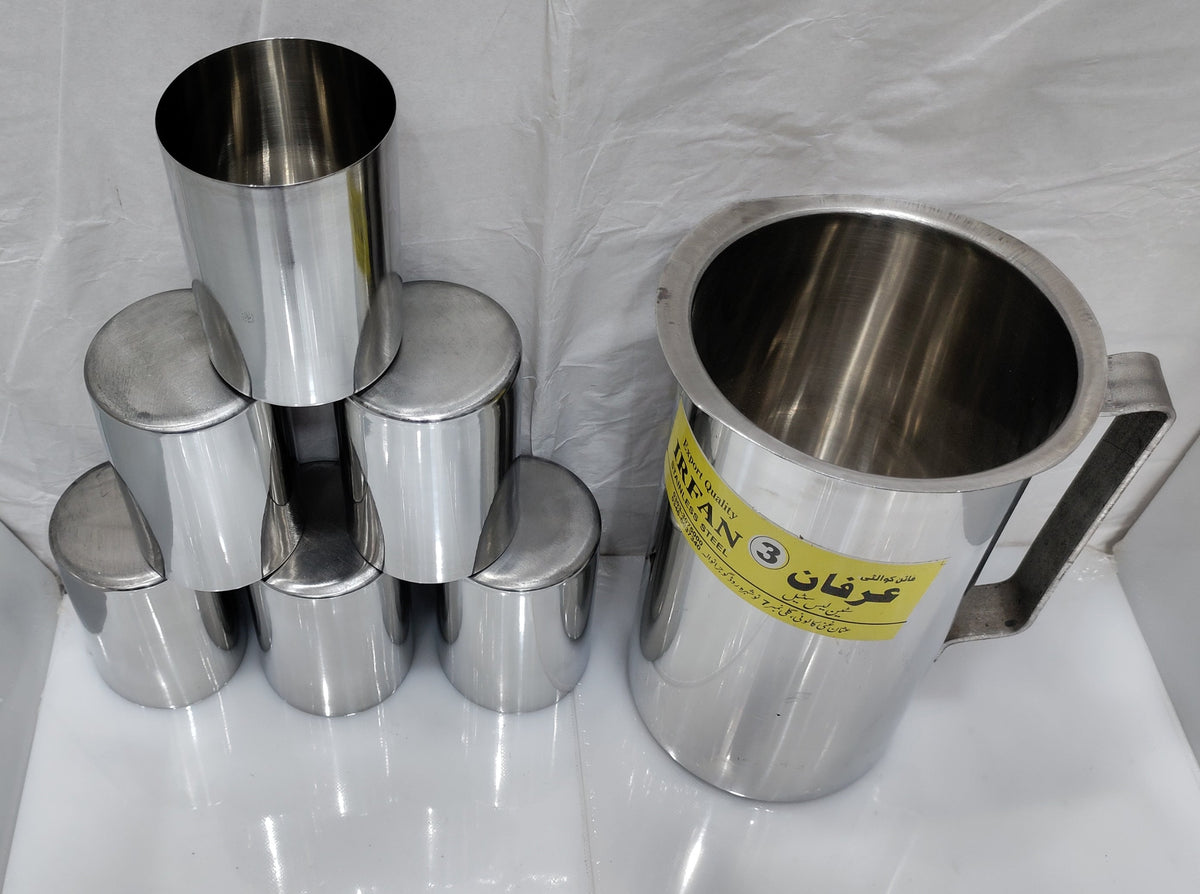 Stainless steel jug and glass set - product photo 2 | Saify Homes Pakistan