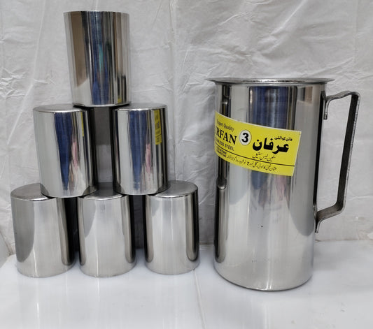 Stainless steel jug and glass set - product photo | Saify Homes Pakistan