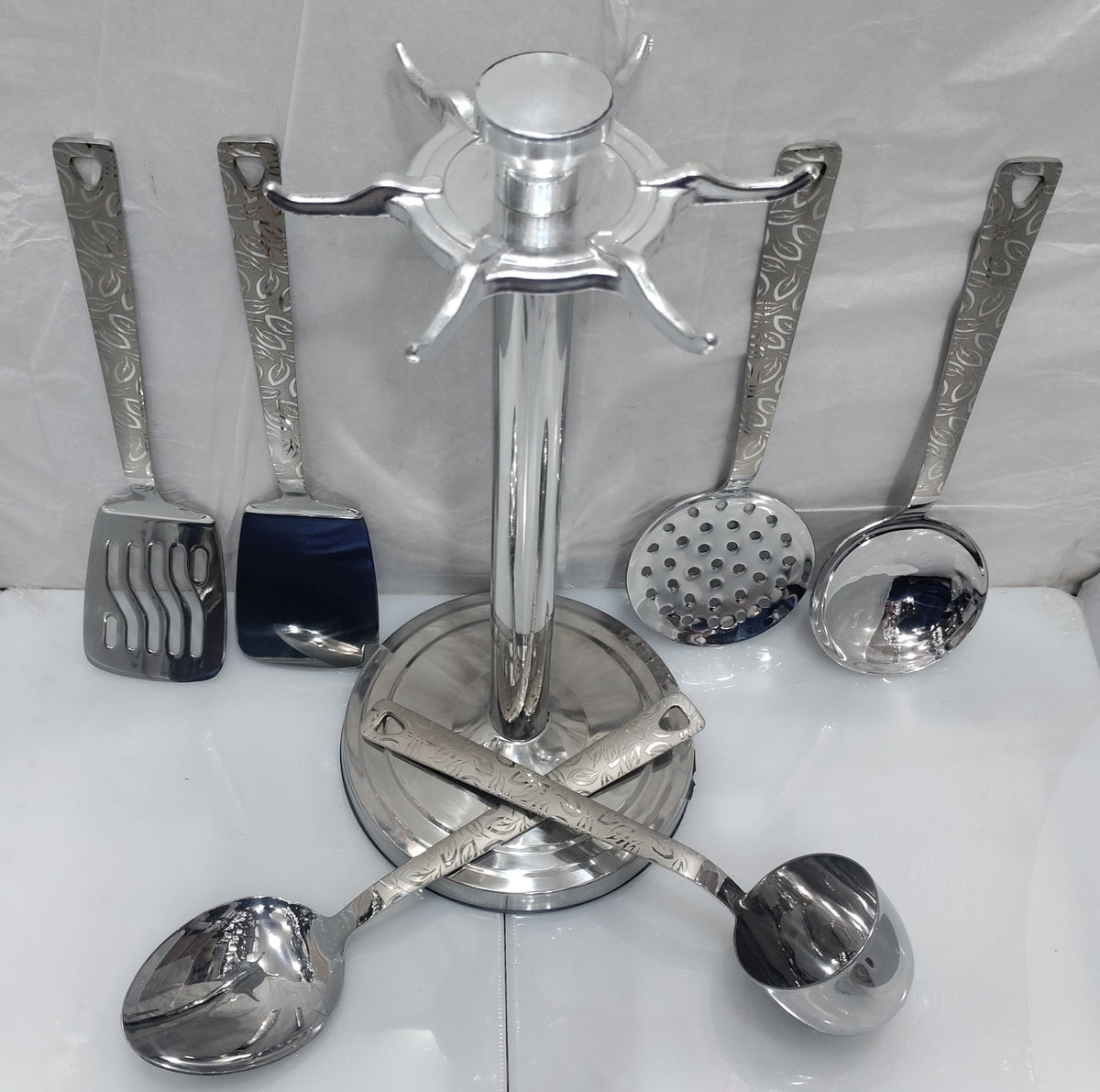 Laser print stainless steel kitchen spoon set with stand – photo 10