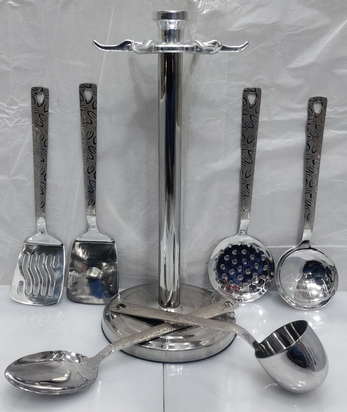 Laser print stainless steel kitchen spoon set with stand – photo 9