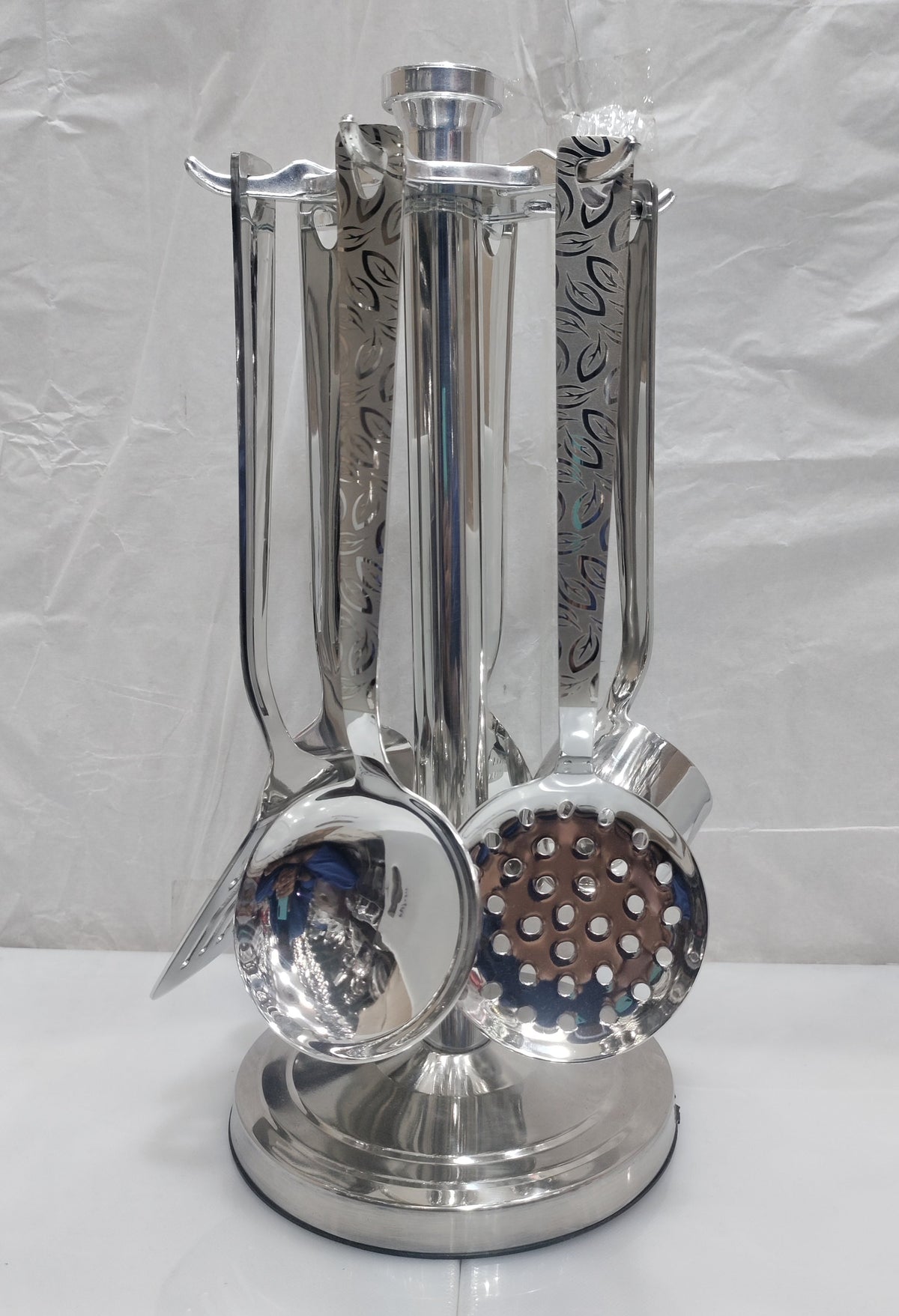 Laser print stainless steel kitchen spoon set with stand – photo 4