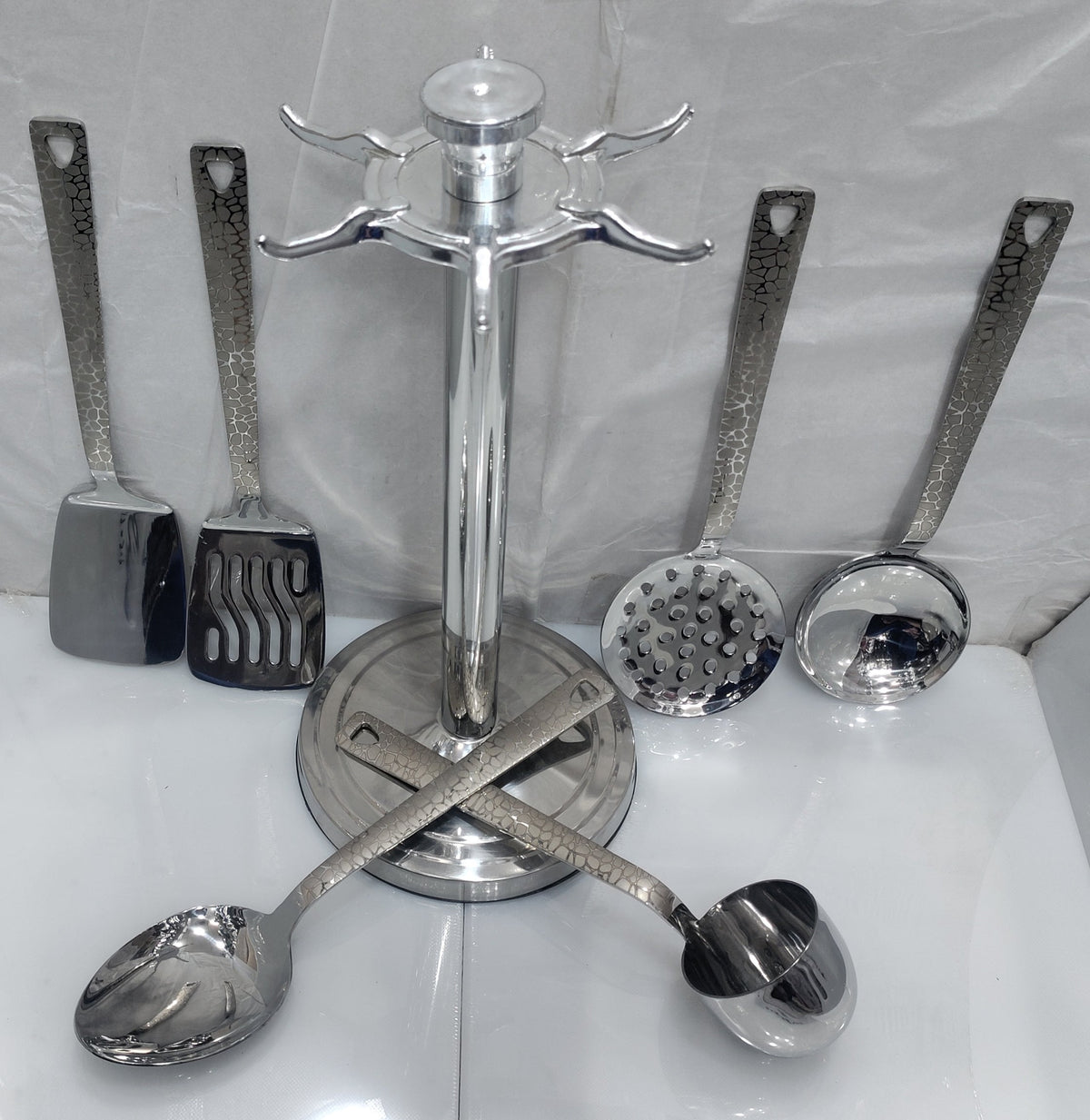 Laser print stainless steel kitchen spoon set with stand – photo 7