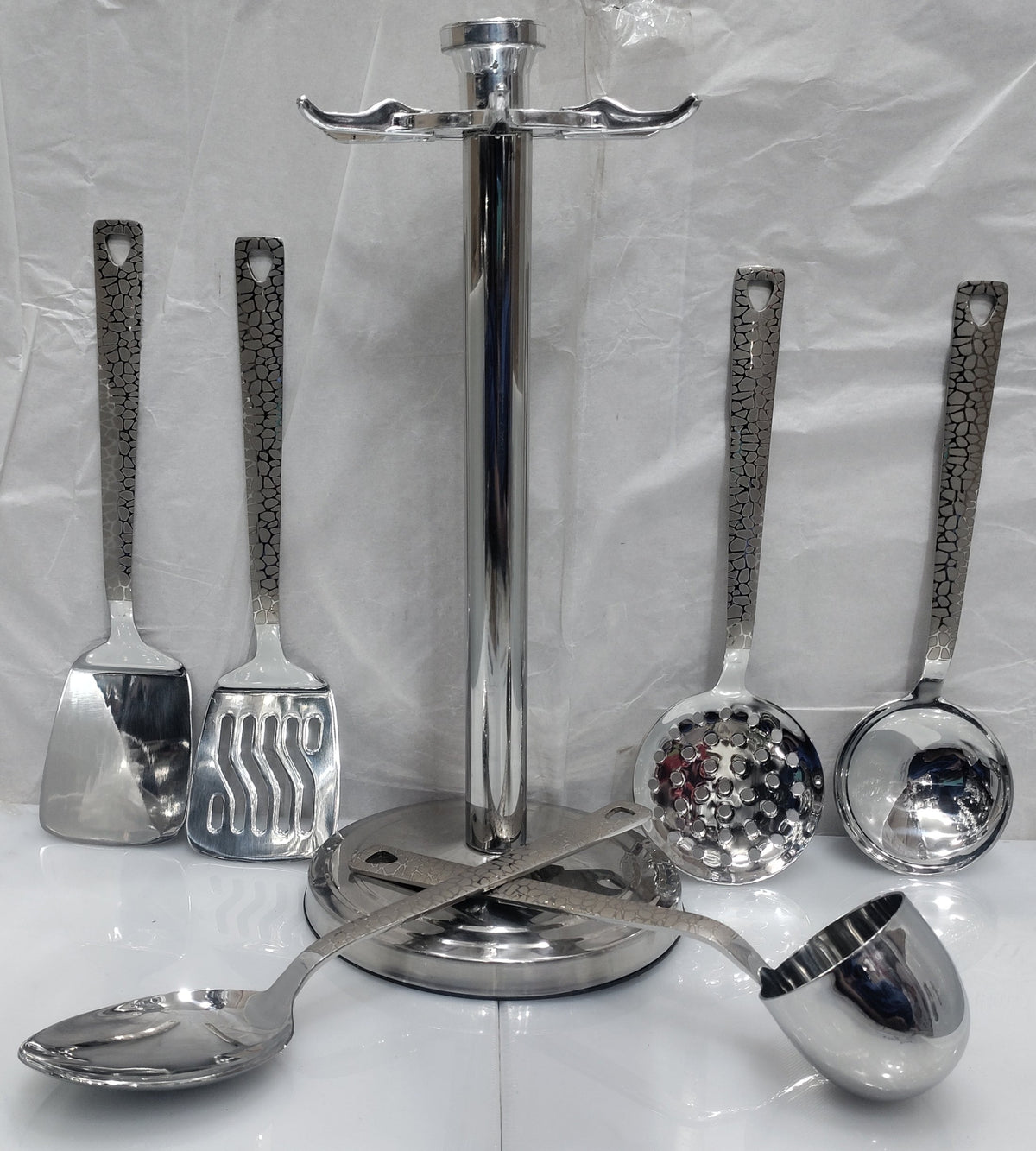 Laser print stainless steel kitchen spoon set with stand – photo 6