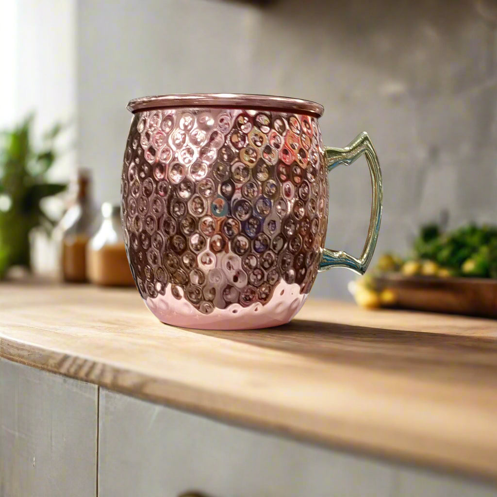 golden stainless steel hammerd design mug