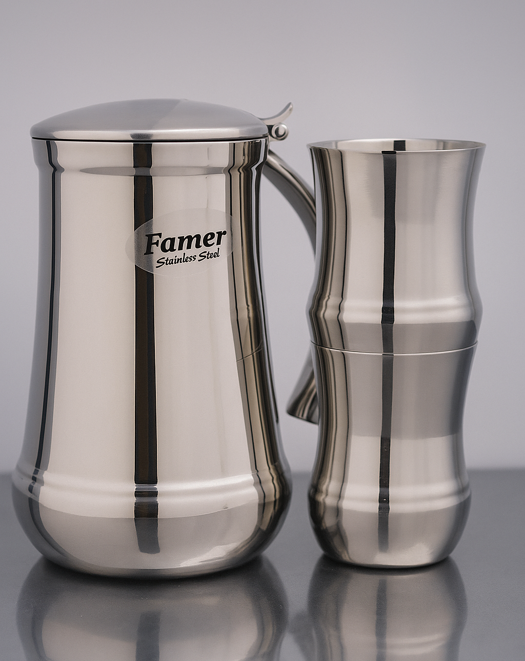 7 piece steel water set with stand - product photo | Saify Homes Pakistan