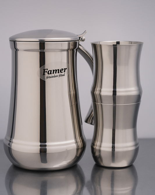 7 piece steel water set with stand - product photo | Saify Homes Pakistan