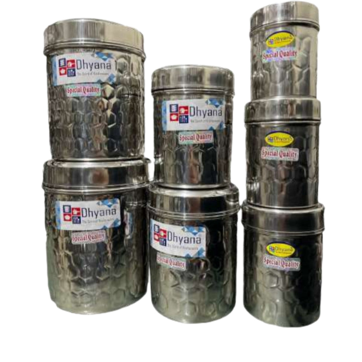 7 piece stainless steel storage dabba set for sugar rice and daal – photo 3