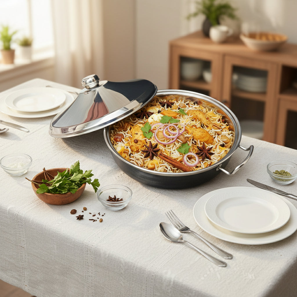 stainless steel hot pot casserole with dome steel lid