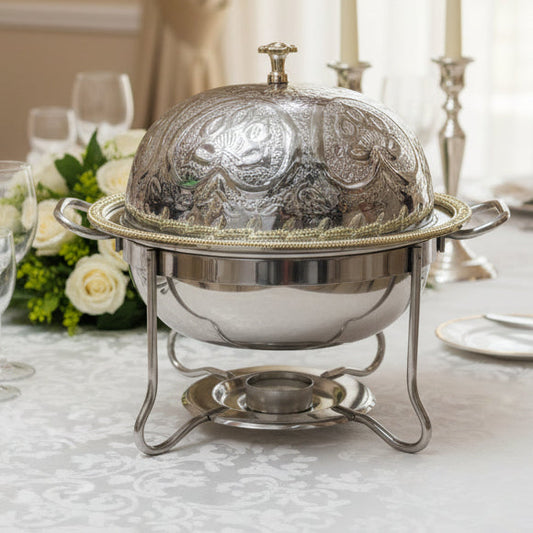 mini chafing dish with embossed dome lid and candle warmer