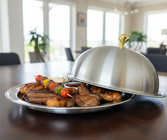 stainless steel dome cloche serving platter