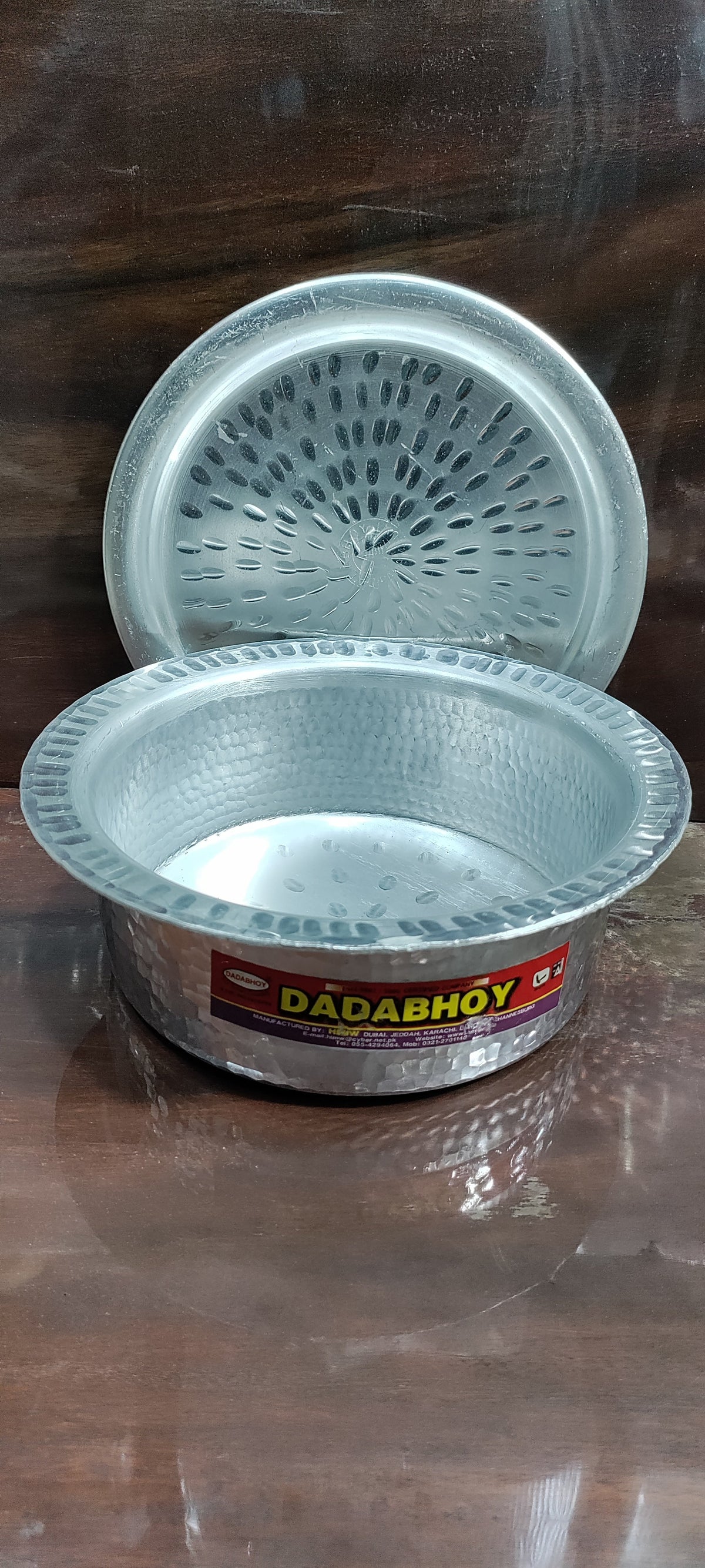 silver anodized flat bottom lagan with lid - view 2