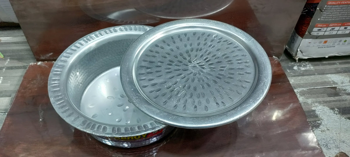silver anodized flat bottom lagan with lid - view 10
