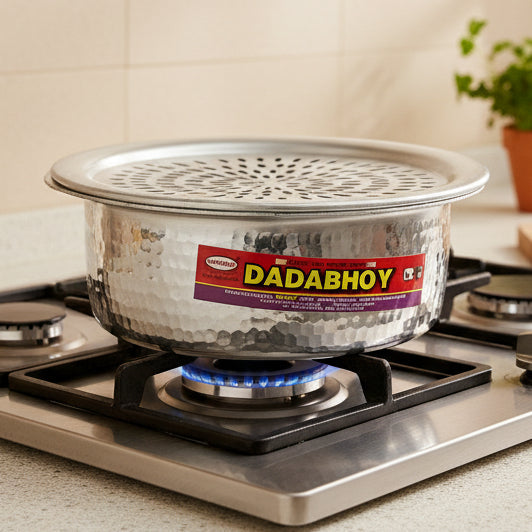 silver anodized flat bottom lagan with lid