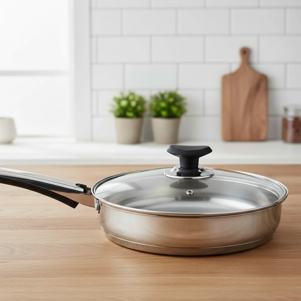 Sonex SUS304 stainless steel frypan with glass lid