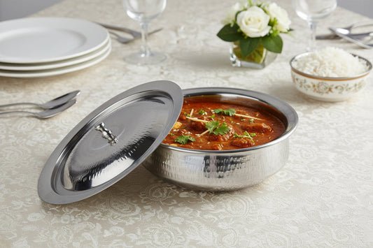 hammered stainless steel mathar handi serving dish