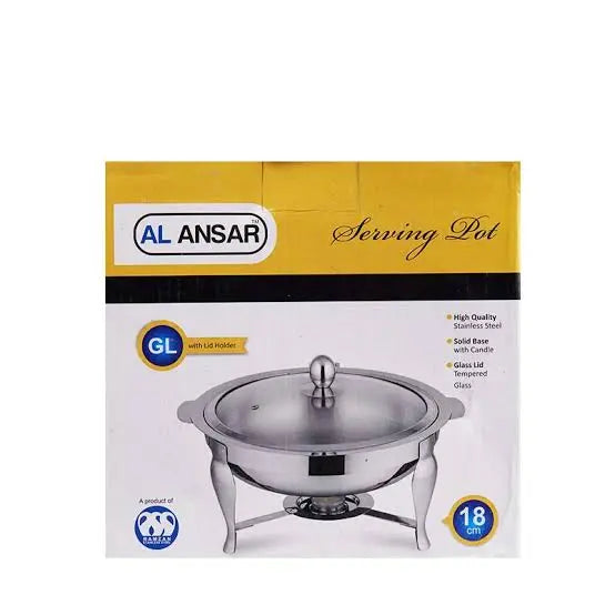 silver round chafing dish with candle warmer and glass lid - view 3