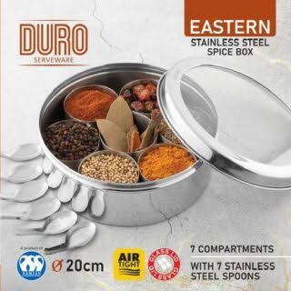 Heavy stainless steel masala box with 7 compartments and 7 spoons | Saify Homes
