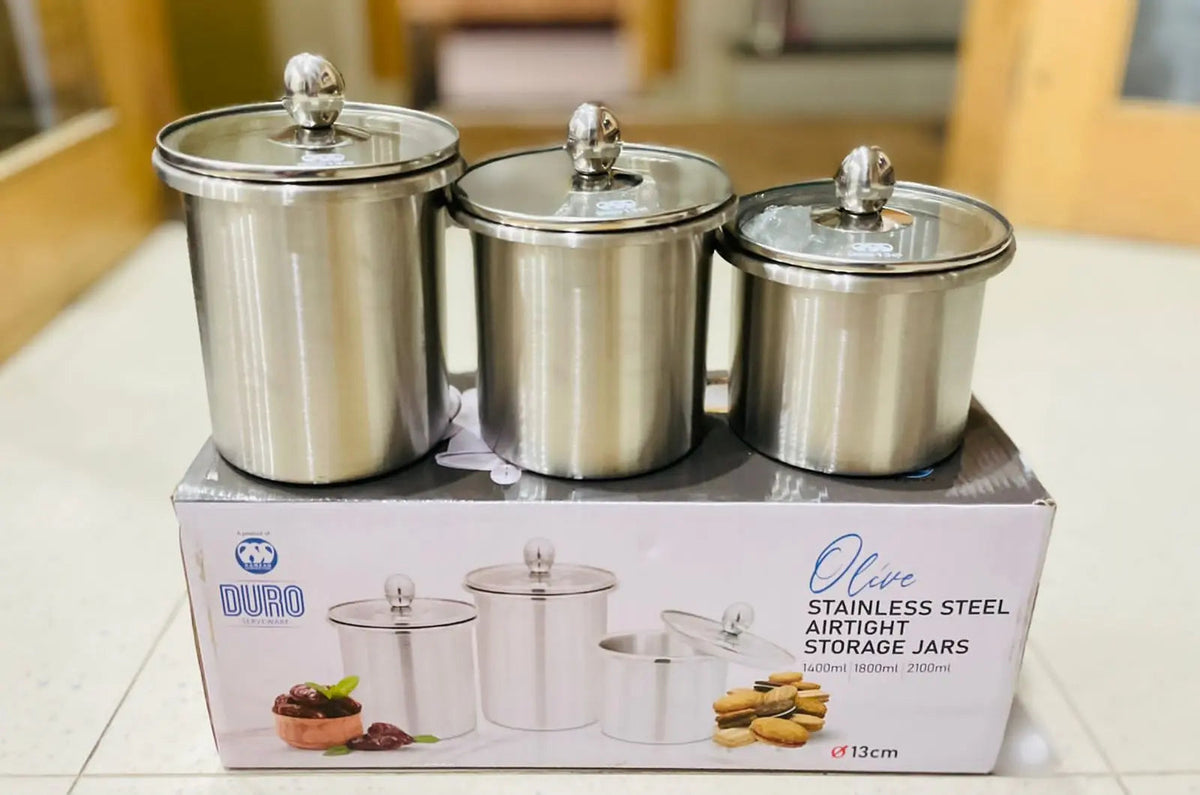 Stainless steel airtight storage jars set of 3 with clear lids – photo 3