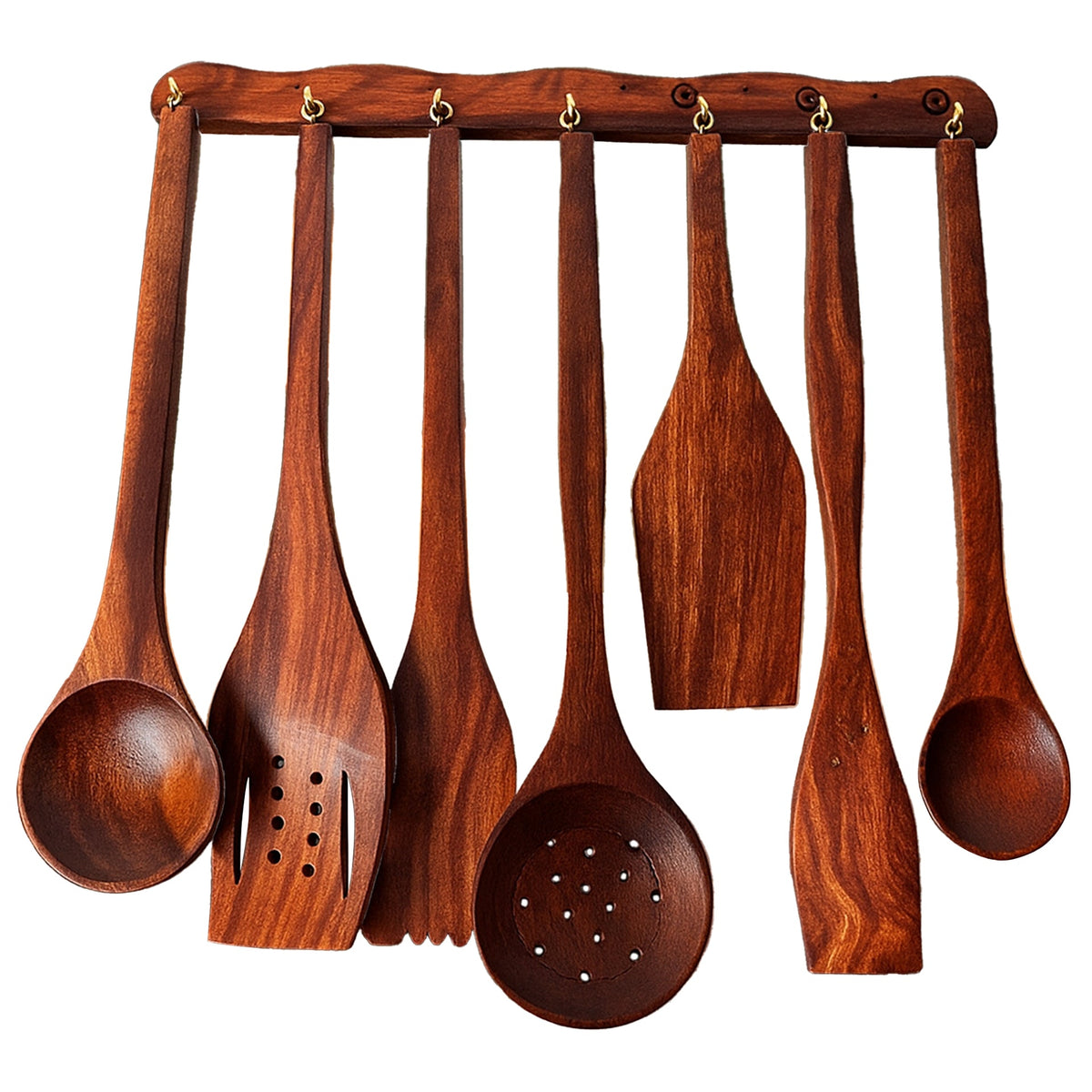 8 piece handmade wooden cooking spoon set with holder – photo 2