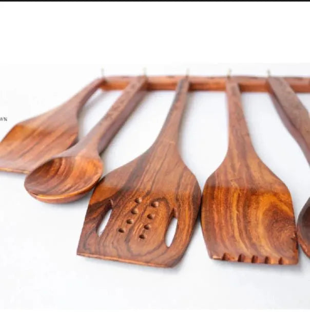 8 piece handmade wooden cooking spoon set with holder – photo 5