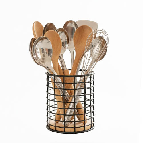 Black metal spoon stand with wooden base – photo 2