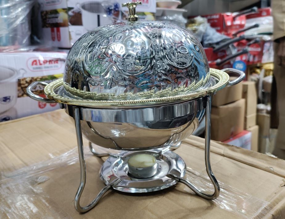 mini chafing dish with embossed dome lid and candle warmer - view 7
