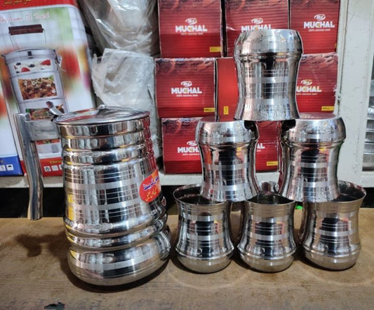 Heavy steel jug and 6 glass set - product photo | Saify Homes Pakistan