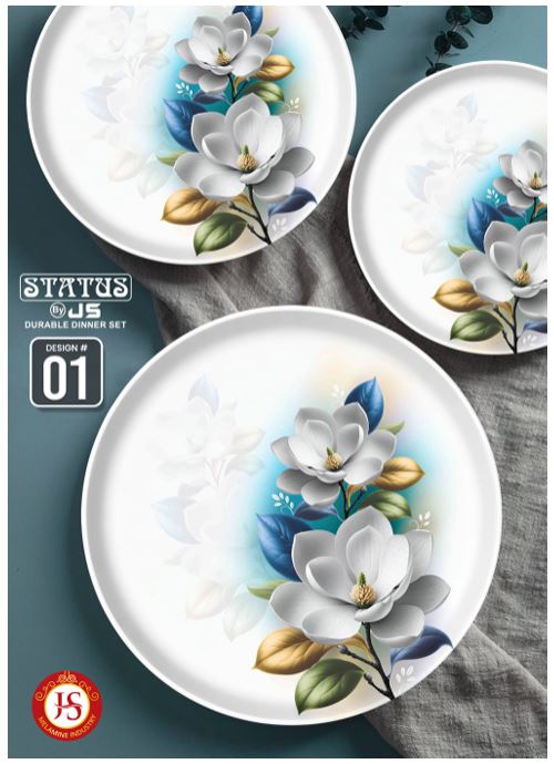STATUS 72 Pcs  Melamine Dinner Set for 8 Persons, Crystal Coated with Glass Lid