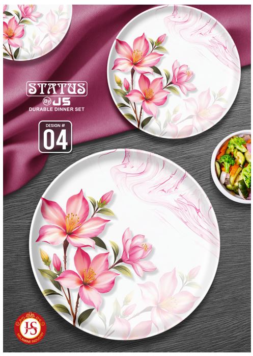 STATUS 72 Pcs  Melamine Dinner Set for 8 Persons, Crystal Coated with Glass Lid