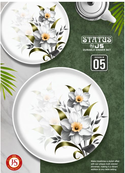 STATUS 72 Pcs  Melamine Dinner Set for 8 Persons, Crystal Coated with Glass Lid