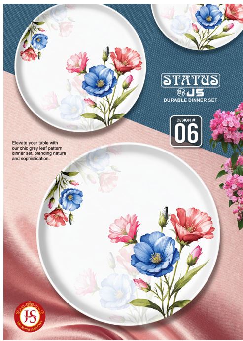 STATUS 72 Pcs  Melamine Dinner Set for 8 Persons, Crystal Coated with Glass Lid