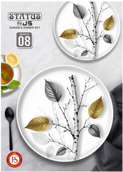 STATUS 72 Pcs  Melamine Dinner Set for 8 Persons, Crystal Coated with Glass Lid