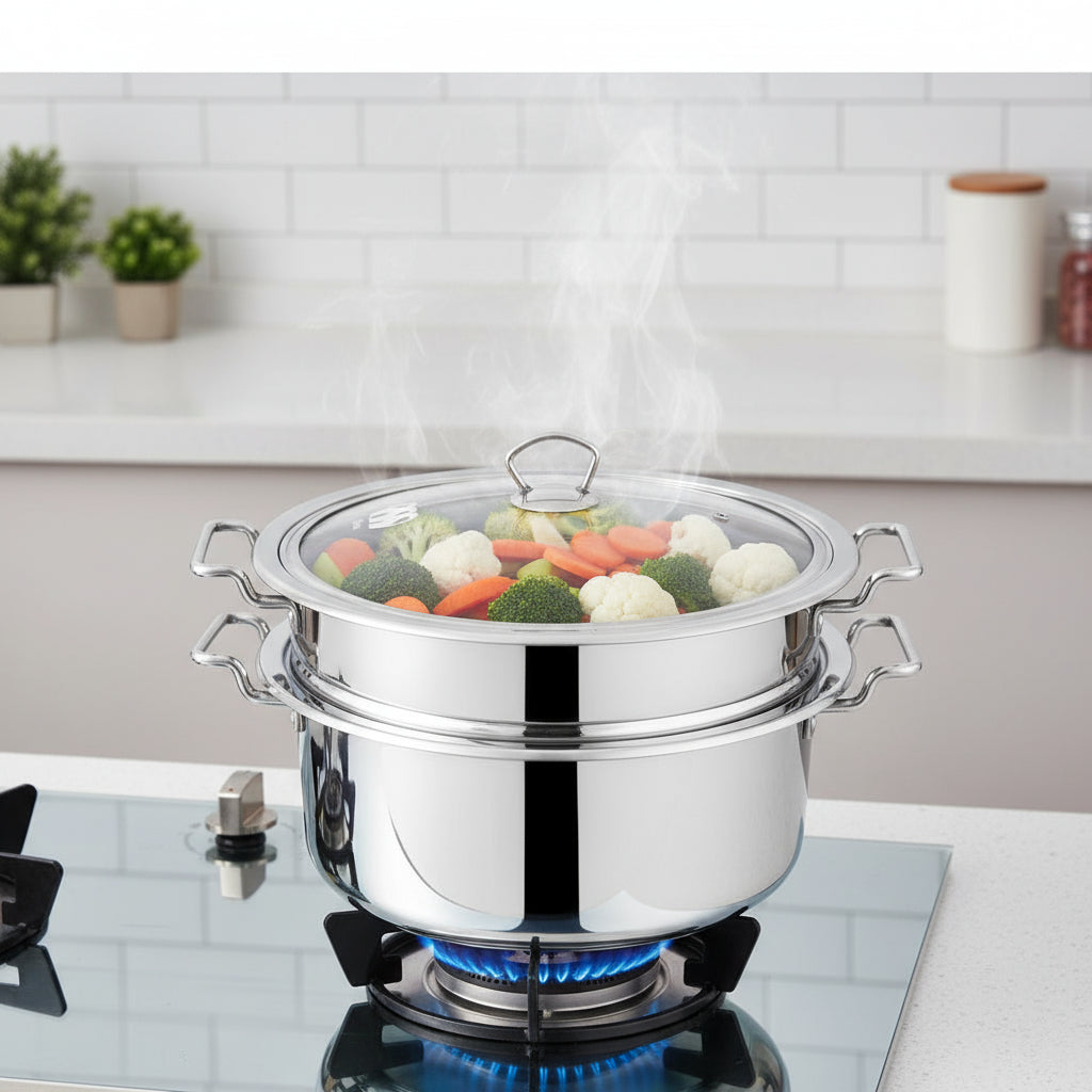 Alpha stainless steel steamer pot with glass lid