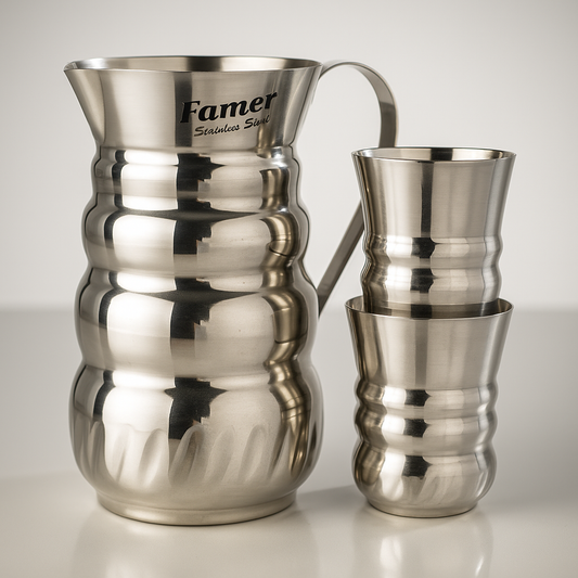 Heavy unique design 7 piece steel water set - product photo | Saify Homes Pakistan
