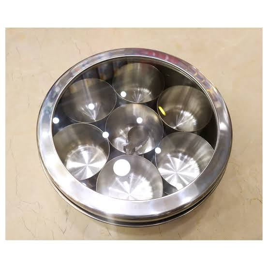 Heavy stainless steel masala box with 7 compartments and 7 spoons – photo 2
