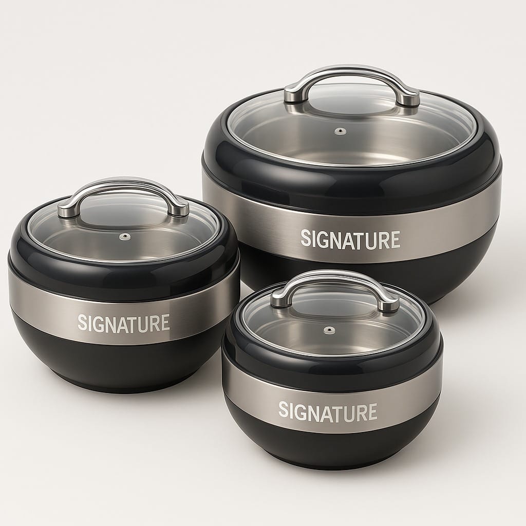 Signature stainless steel hotpot set of 3 with glass lid - view 2
