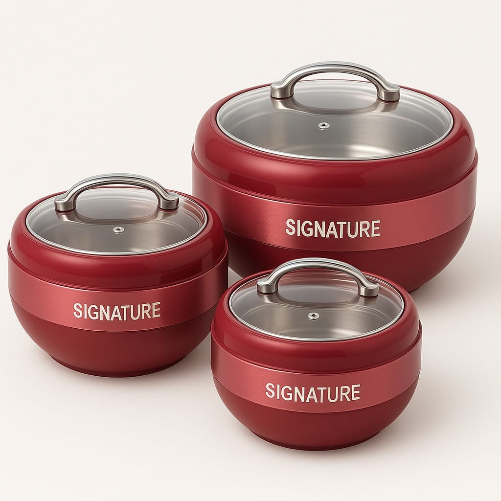 Signature stainless steel hotpot set of 3 with glass lid