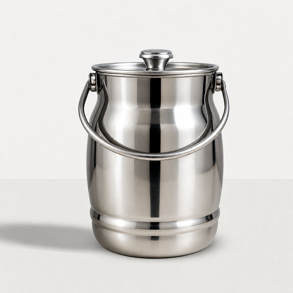 Heavy stainless steel ghee milk and oil storage container with carry handle | Saify Homes