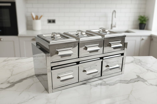 Stainless steel spice rack set with 6 compartments and lids | Saify Homes