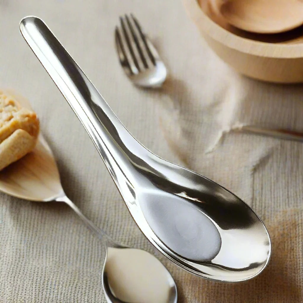 Polished stainless steel soup and ice cream spoons | Saify Homes